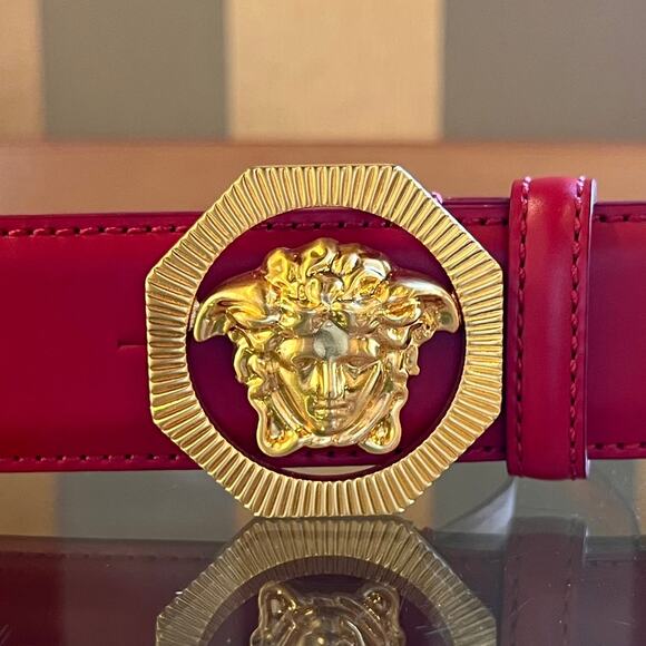 VERSACE Hexagon Medusa Buckle Red Leather Belt 100/4 (SZ XL) main image 8
